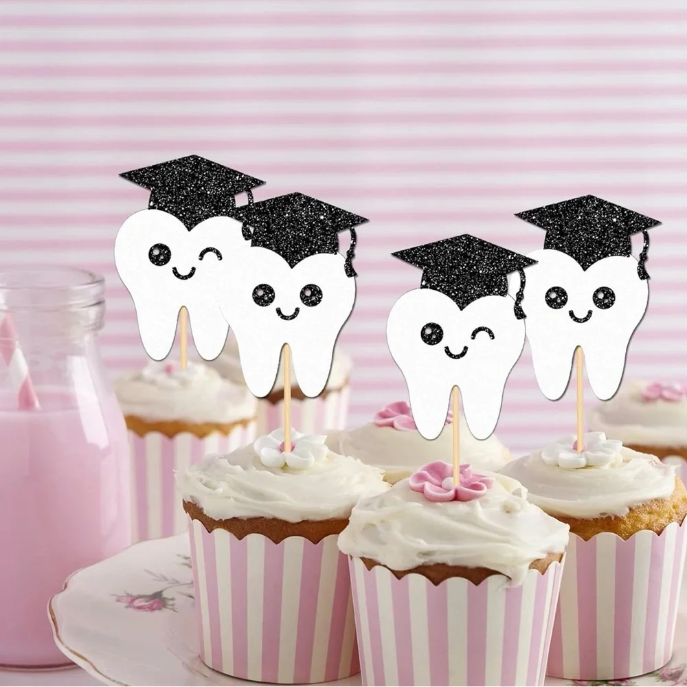 Dentist Graduation Cupcake Toppers - Black/White, 24pcs